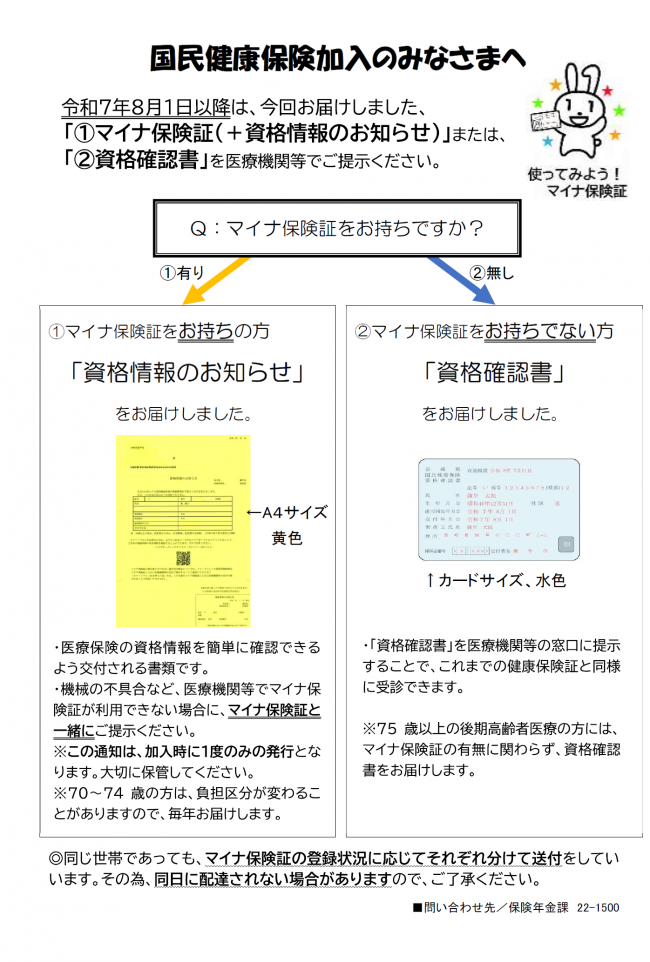 8月からの資格確認書の発行