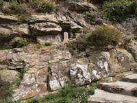 久山の磨崖仏三十三観音が彫刻されている岩を離れたところから写している写真