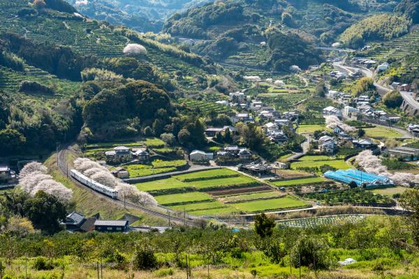 伊木力地区を観光列車ふたつ星4047が走る写真