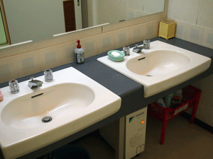 諫早修習館の女子学生用洗面所が２台並んでいる写真