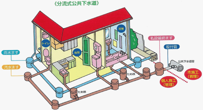 分流式公共下水道の組織のイラスト図