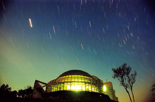 写真：コスモス花宇宙館と星空の風景