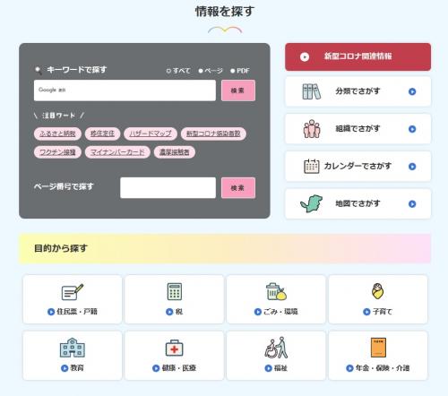 トップページの情報を探すコーナー